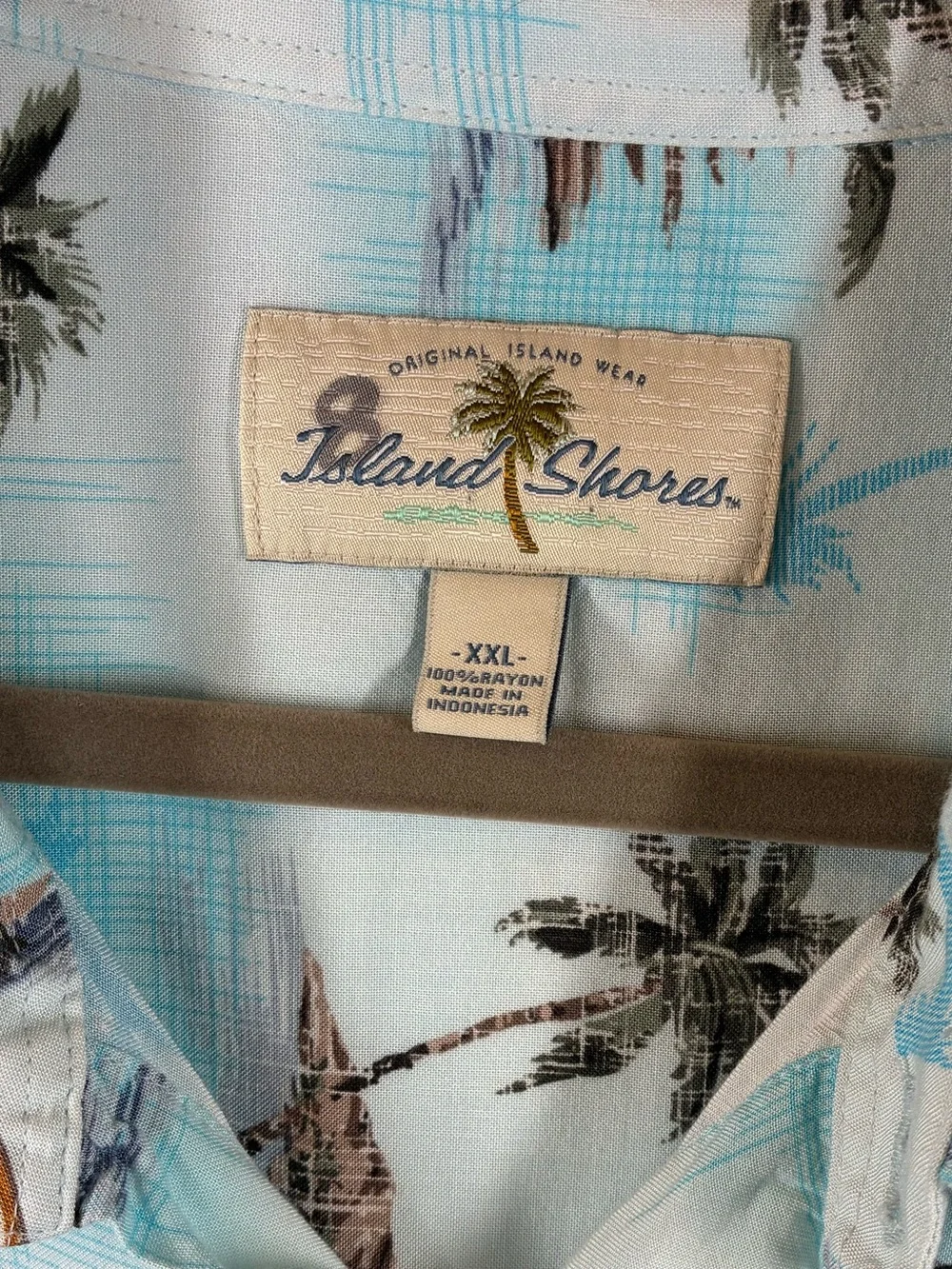 Island Shores Hawaiian Camp Shirt XXL Tropical Beach Palm Tree Button Front